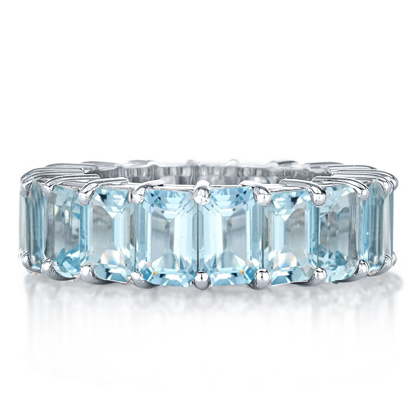 

Emerald Cut Eternity Band For Women Aquamarine RIng, White