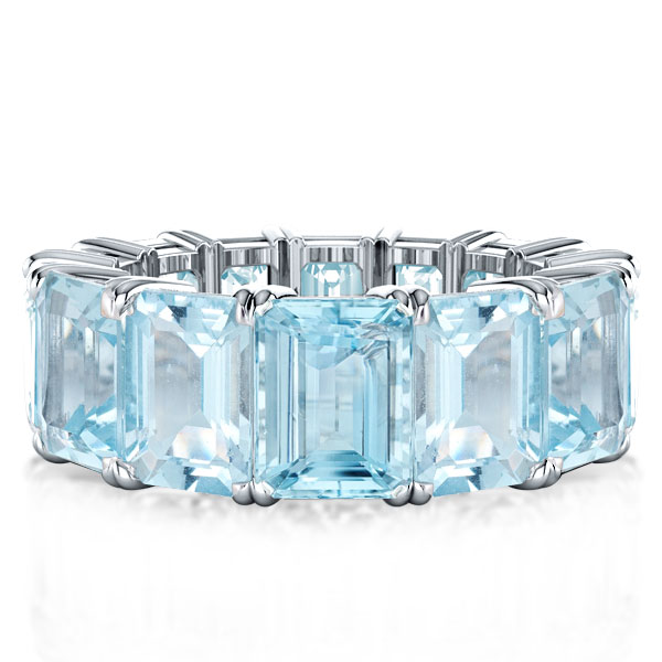 

Italo Emerald Cut Aquamarine Eternity Wedding Band For Women, White