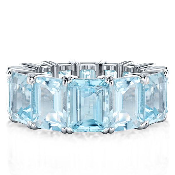 

Italo Emerald Cut Aquamarine Eternity Wedding Band For Women, White