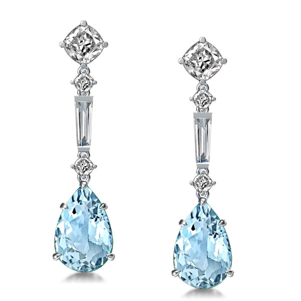 

Pear Cut Created Aquamarine Drop Earrings, White