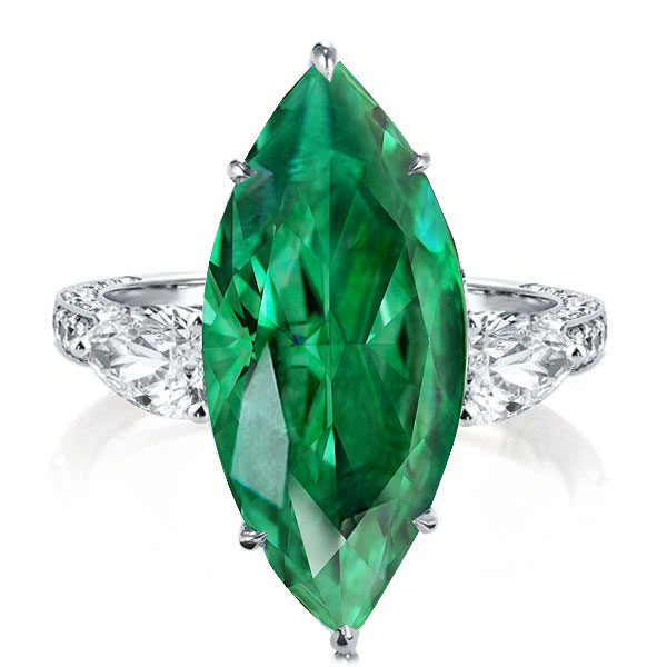 

Three Stone Marquise Cut Emerald Engagement Ring, White