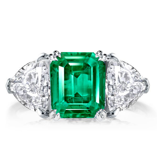 Three Stone Emerald Engagement Ring, White