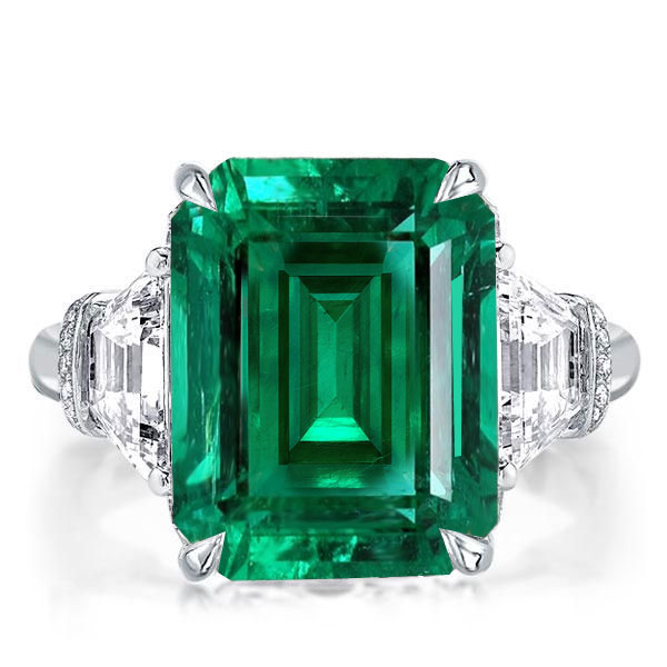 

Italo Green Sapphire Ring Emerald Cut Ring Three Stone Engagement Ring, White