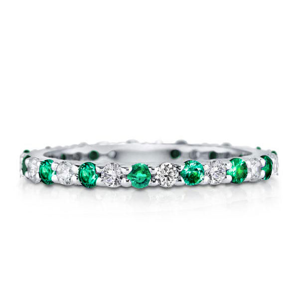 

Alternating Created White & Green Sapphire Eternity Wedding Band