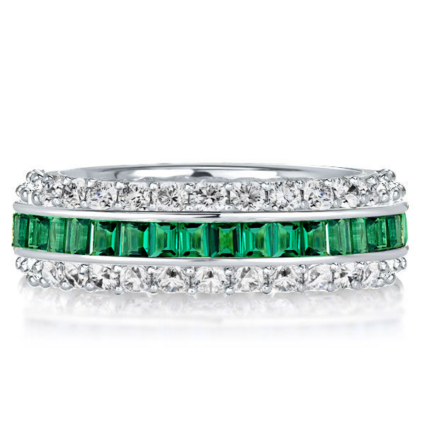 

Triple Row Created White & Green Eternity Wedding Band