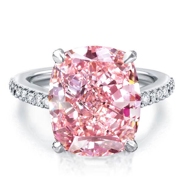 

Italo Pink Ring Cushion Cut Engagement Ring Hidden Halo Ring, White