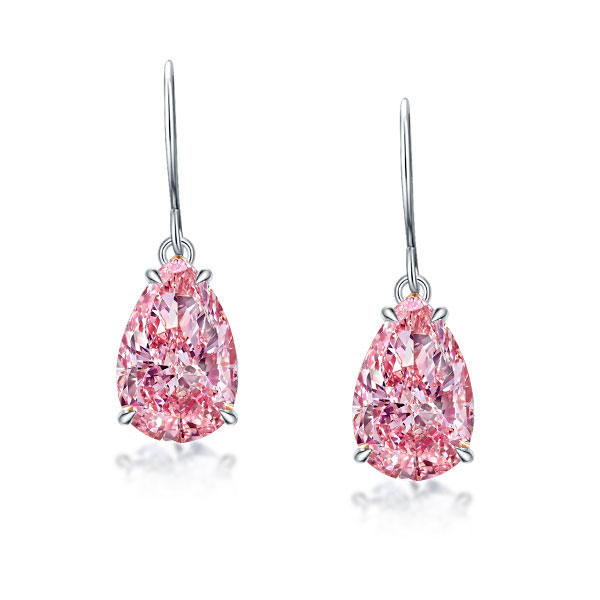 

Classic Pear Cut Created Pink Sapphire Drop Earrings, White