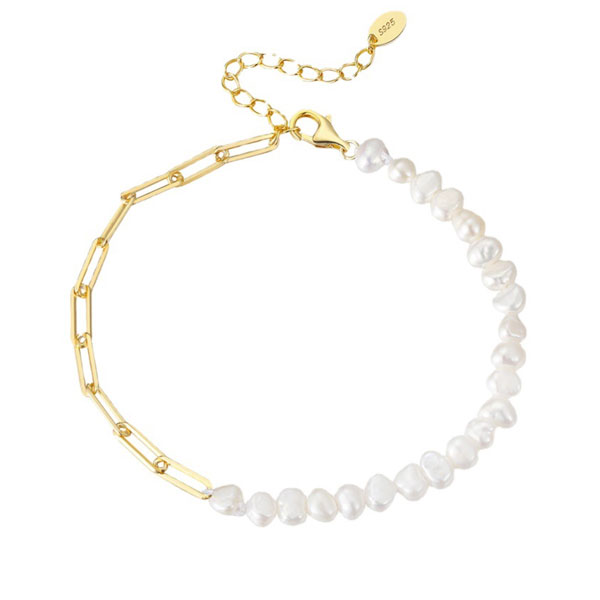

Yellow Gold Natural White Freshwater Pearl Bracelet