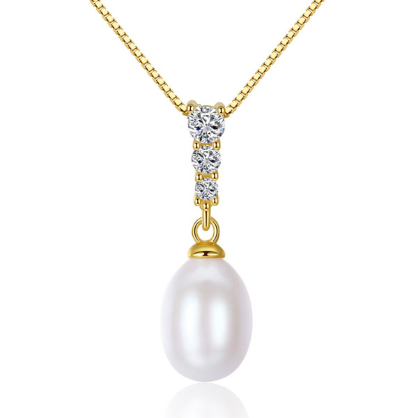 

Yellow Gold Freshwater Pearl Pendant Necklace, White