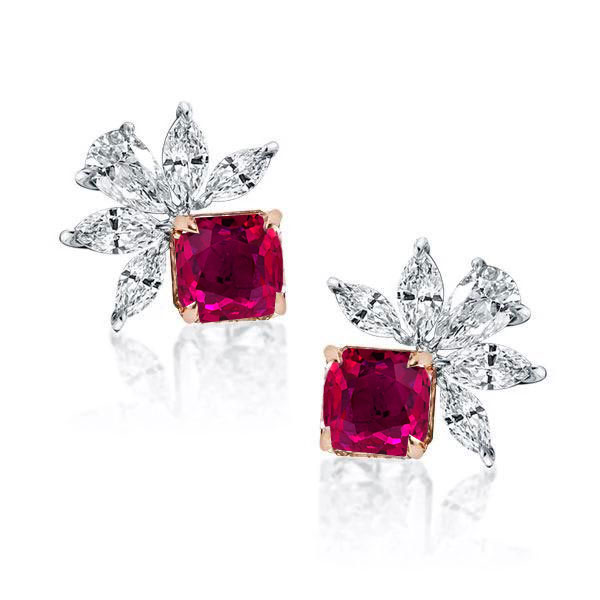 

Two Tone Marquise & Cushion Cut Ruby Stud Earrings For Women, White