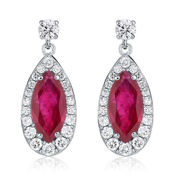 

Halo Marquise & Round Cut Ruby Drop Earrings For Women, White