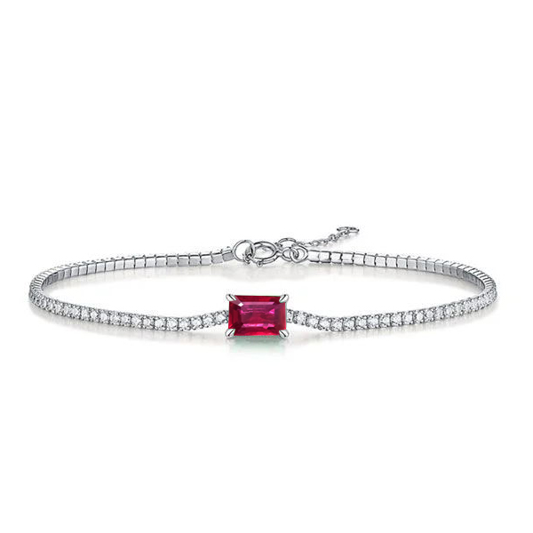 

Emerald & Round Cut Ruby Tennis Bracelet For Women, White