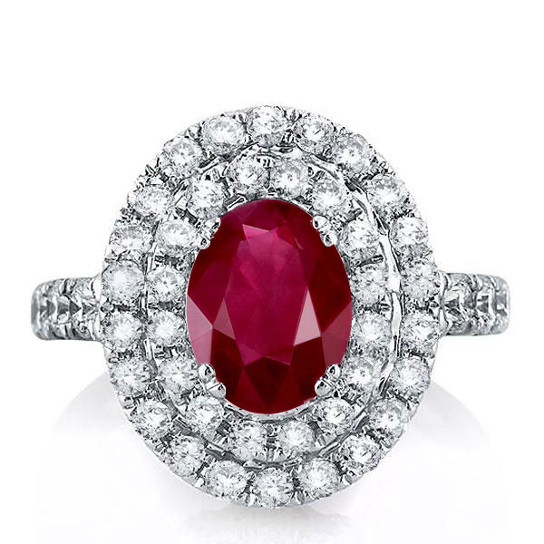 

Double Halo Oval Cut Ruby Engagement Ring Promise Ring, White