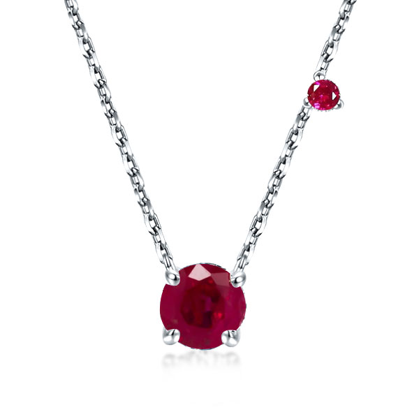 

Classic Round Cut Ruby Pendant Necklace In Sterling Silver, White
