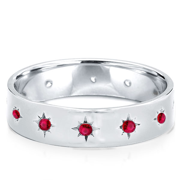 

Star Setting Round Cut Ruby Wedding Band Promise Ring, White
