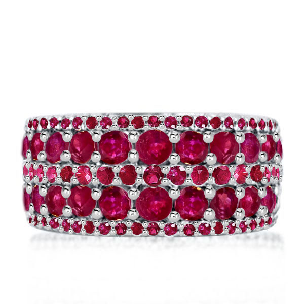 

Multi Row Round Cut Ruby Wedding Band In Sterling Silver, White