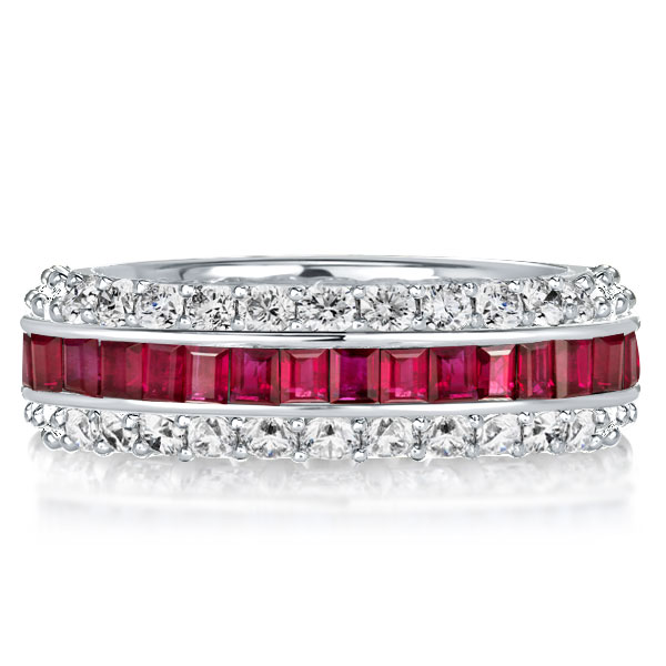 

Triple Row Eternity Ruby Wedding Band In Sterling Silver, White