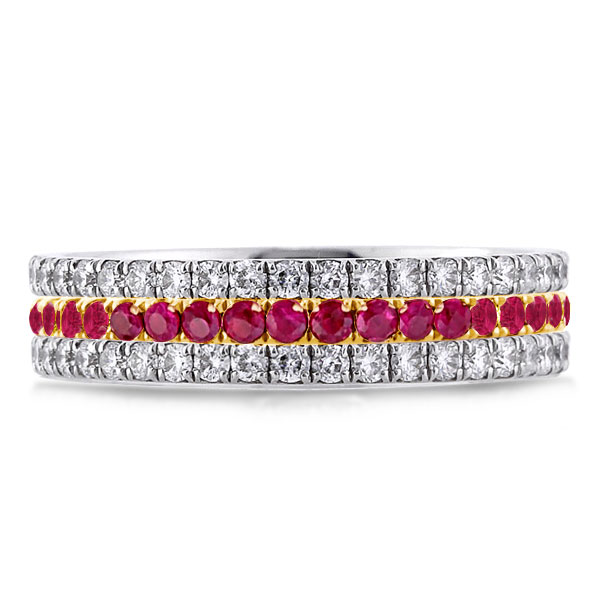 

Two Tone Round Cut Ruby Eternity Wedding Band For Women, White