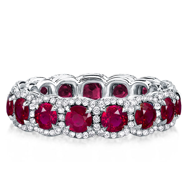 

Halo Round Cut Ruby Sapphire Eternity Wedding Band, White
