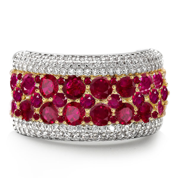 

Two Tone Multi Row Ruby Wedding Band Promise Ring For Women, White