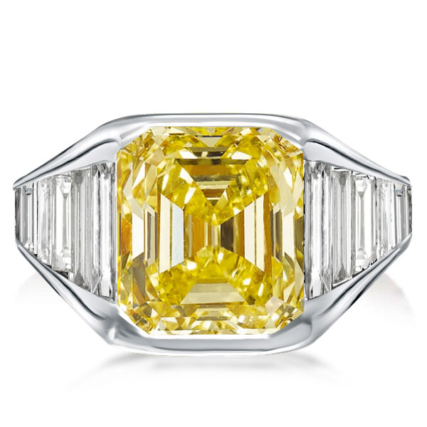 

Emerald & Baguette Cut Yellow Topaz Engagement Ring, White