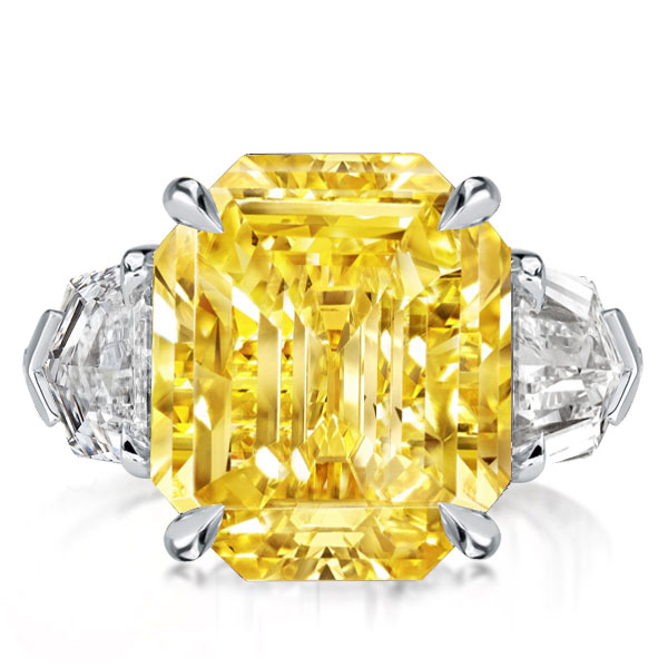 

Three Stone Emerald Cut Yellow Topaz Engagement Ring, White