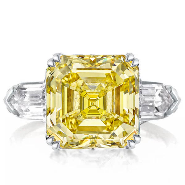 

Italo Yellow Topaz Ring Asscher Cut Engagement Ring 3 stone Ring, White