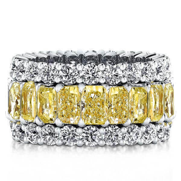 

Triple Row Radiant Cut Yellow Topaz Wedding Band For Women, White