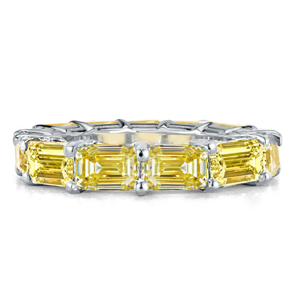 

Emerald Cut Yellow Topaz Eternity Wedding Band Promise Ring, White