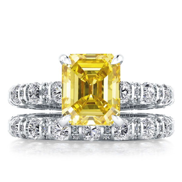 

Emerald Cut Eternity Yellow & White Sapphire Bridal Set