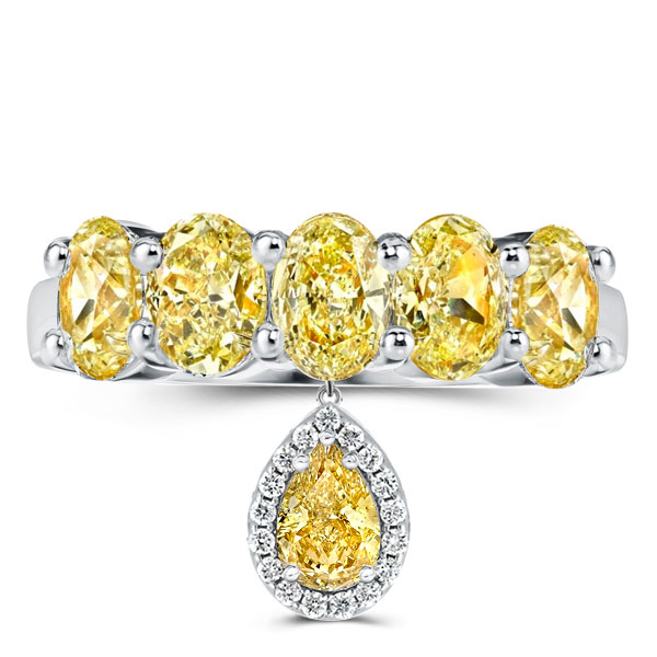 

Halo Pear & Oval Cut Half Eternity Yellow Topaz Wedding Band, White