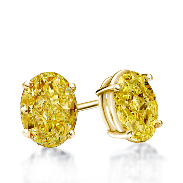 

Golden Oval Cut Yellow Sapphire Stud Earrings For Women, White