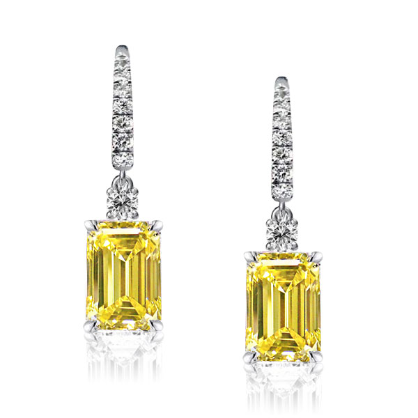 

Classic Emerald & Round Cut Yellow Topaz Drop Earrings, White