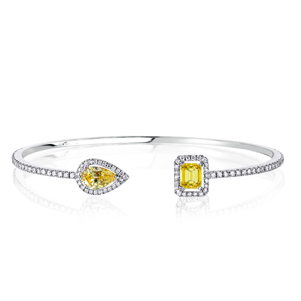 

Halo Pear & Emerald Cut Yellow Sapphire Bangle Bracelet, White