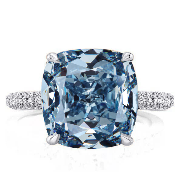 

Italo Blue Topaz Ring Hidden Halo Cushion Cut Engagement Ring, White