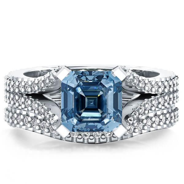 

Italo Twist Asscher Cut Blue Sapphire Bridal Rings Set, White