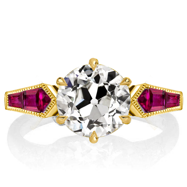 

Golden Round Cut White & Ruby Engagement Ring