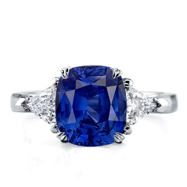 

Italo Three Stone Cushion Cut Blue Sapphire Engagement Ring, White