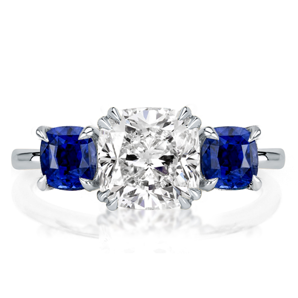 

Italo Three Stone Cushion Cut Blue Topaz Engagement Ring, White