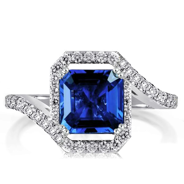 

Italo Halo Bypass Princess Cut Blue Sapphire Engagement Ring, White