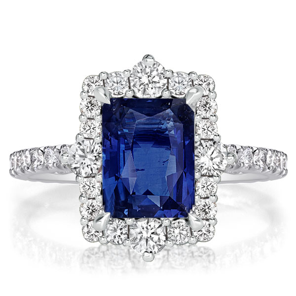 

Italo Halo Radiant Cut Blue Sapphire Engagement Ring, White