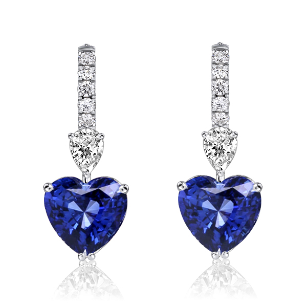 

Italo Heart & Pear Cut Blue Sapphire Drop Earrings For Women, White