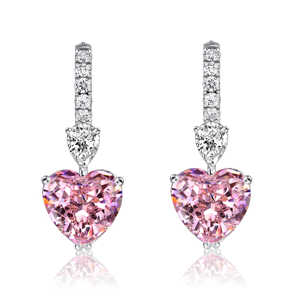 

Heart & Pear Cut Pink Sapphire Drop Earrings For Women, White