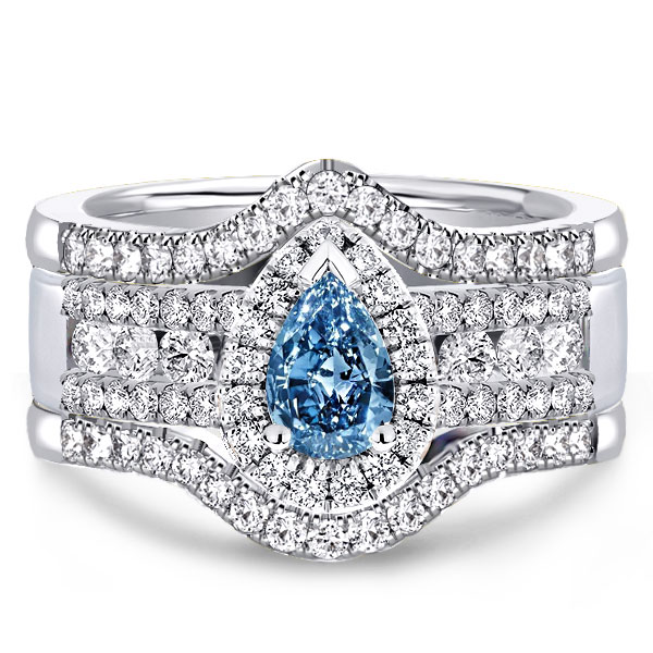 

Italo Halo Pear Cut Blue & White Sapphire 3PC Wedding Set