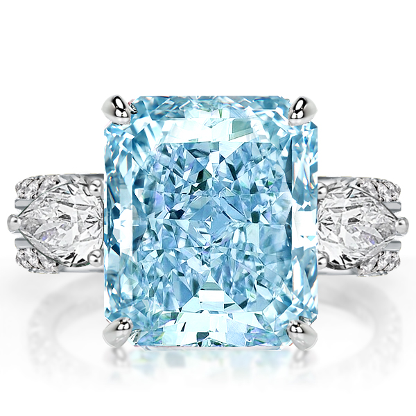 

Three Stone Radiant Cut Aquamarine Engagement Ring, White