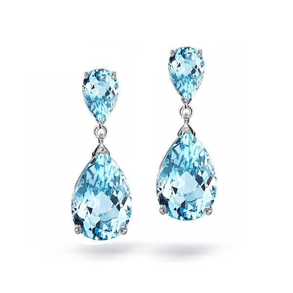 

Aquamarine Pear Cut Sterling Silver Drop Earrings For Women, White