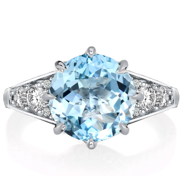 

Six Prong Aquamarine Round Cut Engagement Ring Promise Ring, White