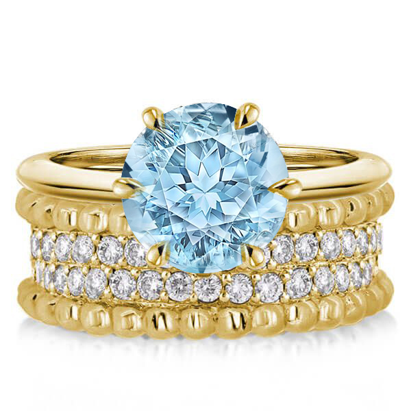 

Aquamarine Solitaire Engagement Ring Set With Eternity Wedding Band, White