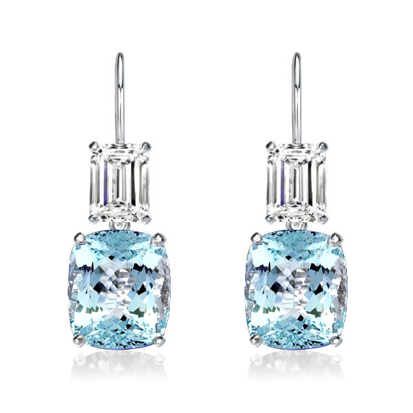 

Emerald & Cushion Cut Aquamarine Drop Earrings For Women, White