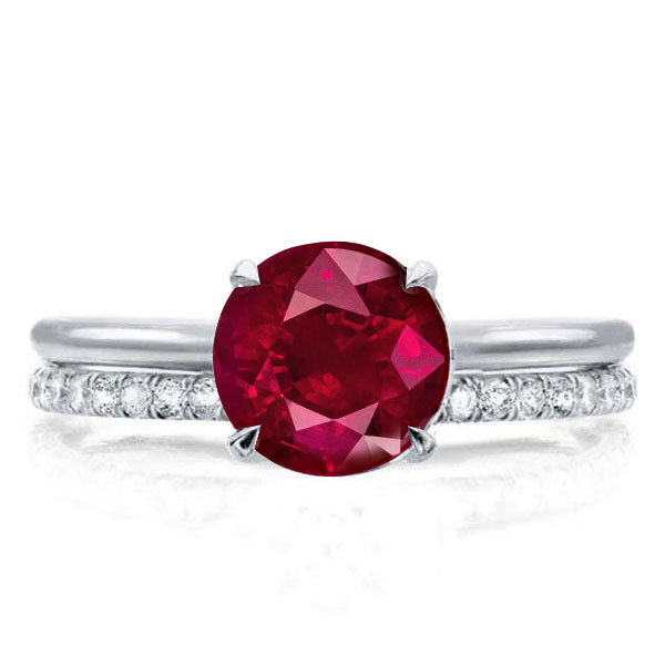 

Ruby Solitaire Engagement Ring Set With Eternity Wedding Band, White